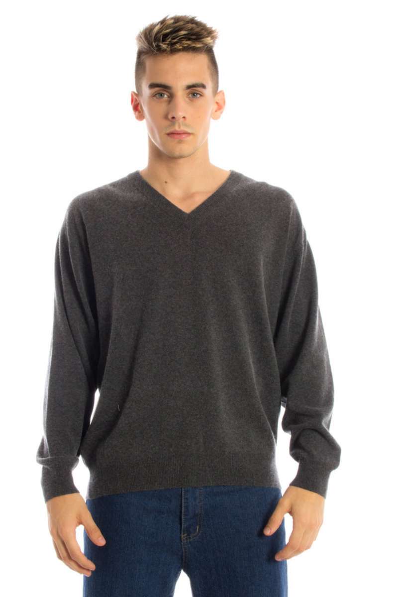 YUKO 103 Sweater with V neckline Men  Grey 103_009