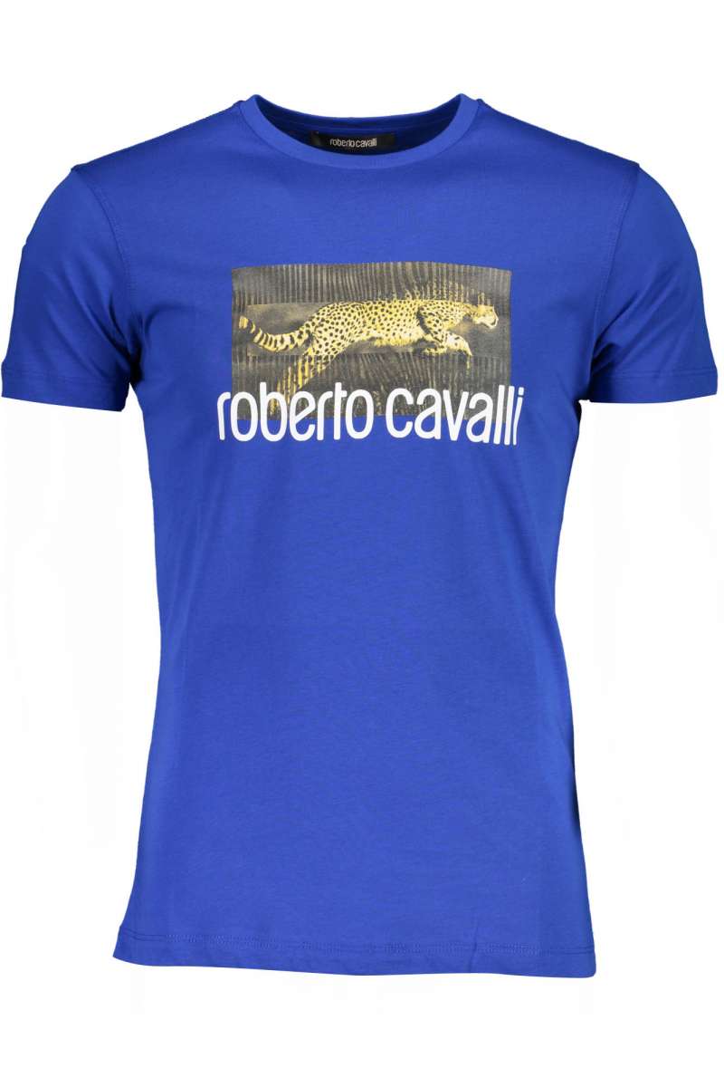 ROBERTO CAVALLI HST67F Ανδρικό μπλουζάκι λαιμόκοψη Κοντό Μανίκι HST67F_03030 BLU